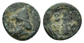 TROAS. Birytis. AE (4th-3rd centuries BC). (1.1 Gr. 10mm.)
 Beardless head of Kabeiros left, wearing pilos; stars flanking pilos. 
Rev. Club within wr...