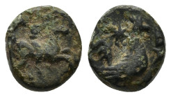 TROAS. Dardanos. AE. (4th century BC). (1.4 Gr. 10mm) 
Horseman galloping right, wearing petasos.
 Rev. ock standing right; barley-grain to left. ΔΑΡ....