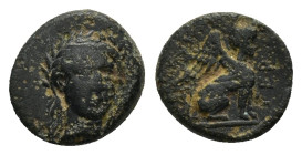 TROAS. Gergis. Ae (4th century BC). (0.8 Gr. 9mm.)
 Laureate head of Sibyl Herophile facing slightly right.
Rev. Sphinx seated right. ΓΕΡ.