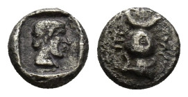 Lycia Dynast, ca 470-440 BC. AR Obol (0.4 Gr. 6mm.). 
Forepart of winged human-headed bull right 
Rev. Head of male?