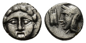 PISIDIA. Selge. Obol (0.7 Gr. 9mm) (Circa 350-300 BC). 
Helmeted head of Athena right. 
Rev: Facing gorgoneion.