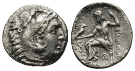 Kingdom of Macedon. Alexander III 'The Great' AR Drachm. (3.7 Gr. 17mm) Mysia, Lampsakos, circa 323-317 BC. 
Head of Herakles to right wearing lion sk...