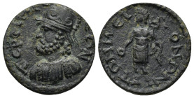 Pisidia, Termessus Major. Pseudo-autonomous. ca. 3rd century A.D. Ae (20mm, 7.8 g). [TE]PMHCC-ЄΩN, Helmeted and draped bust of Solymos left / [TΩ]N MЄ...