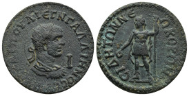 PAMPHYLIA. Side. Gallienus (253-268). Ae 10 Assaria. (28mm, 16.0 g) Obv: AVT KAI ΠOV ΛI ЄΓN ΓAΛΛIHNO CB. Laureate (with traces of radiate crown) and c...