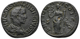 PISIDIA, Antioch. Trajan Decius. 249-251 AD. Æ (24mm, 7.2 g). Radiate, draped and cuirassed bust right / ANTIOCH-I COL CA, S R across field, Fortuna s...