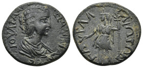 CILICIA. Carallia. Julia Domna (Augusta, 193-217). Ae. (22mm, 6.2 g) Obv: IOVΛIA I ΔOMNA CЄB. Draped bust right. Rev: KAPAΛΛΙΩTΩN. / Demeter, as Isis,...