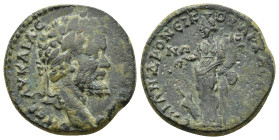 Septimius Severus, 193-211. AE (7.8 Gr. 23mm.)
Laureate head of Septimius Severus to right.
Rev.Tyche standing front, head to left, holding rudder wit...