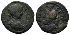 PISIDIA, Ariassus. Caracalla. AD 198-217. Æ (18mm, 4.5 g) Laureate, draped, and cuirassed bust right / Sarapis bust left.