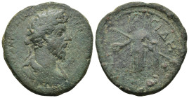 PAMPHYLIA, Side. Lucius Verus. AD 161-169. Æ (32mm, 14.6 g). ΑΥΤ Κ ΛΟ ΑΥΡΗ ΟΥΗΡΟϹ ϹƐ; laureate-headed bust of Lucius Verus wearing cuirass and paludam...