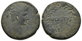 Augustus, AE (24mm, 10.0 g). 27 BC-AD 14. Struck in Asia 27-23 BC. CAESAR, bare head of Augustus right. Reverse: AVGVSTVS within laurel wreath.