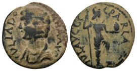 PISIDIA. Parlais. Julia Domna (Augusta, 193-217). Ae. (20mm, 5.4 g) Obv: IVLIA DOMNA AVG. Draped bust left. Rev: IVL AVG COL PARLAIS. Mên standing rig...