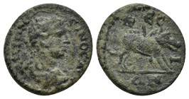 IONIA, Ephesus. Elagabalus. AD 218-222. Æ (17mm, 2.5 g). Laureate and draped bust right, seen from behind / Boar running right, pierced by spear.