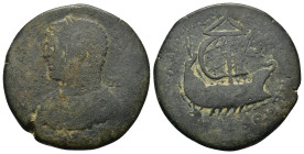 CILICIA, Tarsus. Caracalla. 198-217 AD. Æ (32mm, 17.1 g). Draped bust left, wearing crown of demiourgos / Galley right, being rowed and under full sai...