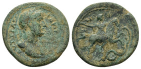Pisidia, Baris. Hadrian, 117-138 AD. AE. (20mm, 4.6 g) Obv: Laureate bust of Hadrian to right, with slight drapery on his left shoulder. Rev: Horseman...