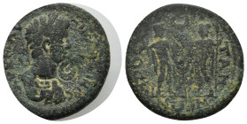 Pisidia. Prostanna. Caracalla AD 198-217. Bronze Æ (24mm, 10.0 g) Laureate, draped and cuirassed bust right / Dioscuri standing facing, both with spea...