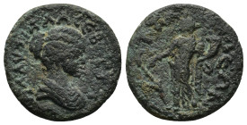 Plautilla (Augusta, 202-205). Ae. (20mm, 5.1 g) Obv: Φ ΠΛAYTIΛΛA CЄB. Draped bust right. Rev: ΠTyche standing left, holding cornucopia and rudder....