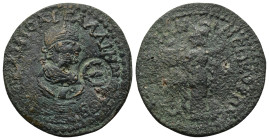 PAMPHYLIA, Side. Gallienus. 253-268 AD. Æ (28mm, 10.4 g). Laureate, draped, and cuirassed bust right above eagle; E (value) before / Athena standing l...