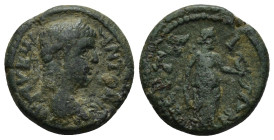 PAMPHYLIA. Perge. Caracalla (198-217). Ae. (18mm, 5.0 g) Obv: AV K M AV ANTΩNINOC CЄB. Laureate head right. Rev: ΠЄPΓAIΩN. Artemis standing right, hol...