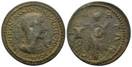PAMPHYLIA. Side. Philip II (244-249). Ae. (32mm, 15.2 g) ΜΑΡΚΟΝ ΙΟΥΛΙΟΝ ϹƐΥΗΡΟΝ ΦΙΛΙΠΠΟΝ ΚΑΙϹΑΡΑ, Ɛ; bare-headed and draped bust of Philip II, r., see...