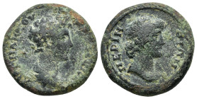 Thrace, Perinthos Marcus Aurelius, AD 161-180. AE. (5.9 Gr. 23mm.) 
Draped bust to right 
Rev. Bust of the senate to right, wearing flowered wreath. Π...