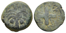 Judaea, Procurators. Antonius Felix. 52-59 B.C. AE prutah. BPIT, L-IΔ K-AI, six-branched palm tree bearing two bunches of dates. Jerusalem mint, Prefe...