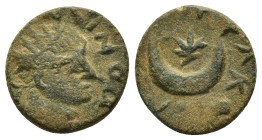 MESOPOTAMIA. Carrhae. Elagabalus , 218-222. AE (2.6 Gr. 14mm). 
Radiate, draped and cuirassed bust of Elagabalus to right, seen from behind. 
Rev. Cre...