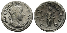 GORDIAN III (238-244). Antoninianus. Antioch. (3.9 Gr. 21mm)
Radiate, draped and cuirassed bust right. 
Rev: AEQVITAS AVG. Aequitas standing left, hol...