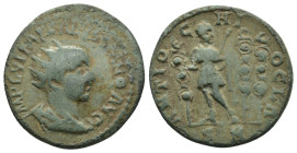 Pisidia. Antioch. Volusianus AD 251-253. Bronze AE. (6.8 Gr. 23mm)
Radiate, draped and cuirassed bust right 
Rev. ANTIOCHI O CL SR, vexillum surmounte...