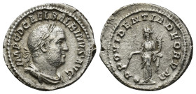 Balbinus (April-July AD 238). AR denarius (20mm, 2.2 g). Rome. IMP C D CAE L BALBINVS AVG, laureate, draped and cuirassed bust of Balbinus right, seen...