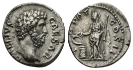 AELIUS (136-138). Denarius. (17mm, 3.3 g) Rome. Obv: L AELIVS CAESAR. Bare head right. Rev: TR POT COS II. Salus standing left feeding snake coiled ar...