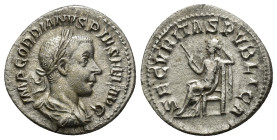 Gordian III. AD 238-244. Rome Denarius AR (19mm, 2.7 g). IMP GORDIANVS PIVS FEL AVG, laureate, draped and cuirassed bust of Gordian III right / SECVRI...