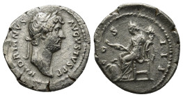 Hadrian AD 117-138. Rome Denarius AR (18mm, 3.1 g). HADRIANVS AVGVSTVS, laureate head right / COS III, Ceres seated left, holding corn ears and cornuc...