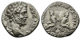 Septimius Severus (193-211) - AR Denarius Rome. AD ( 2.8Gr. 26mm) 
 Laureate head right 
Rev. Two bound captives on shields, back to back (COS II PP i...