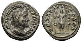 MAXIMINUS THRAX. 235-238. AR Denarius (2.8 Gr. 19mm.) Rome.
Laureate, draped and cuirassed bust right 
Rev. Emperor standing left with spear, flanked ...