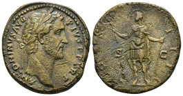 Antoninus Pius (138-161 AD). AE Sestertius (20 Gr. 30mm) Rome. 
Laureate head of Antoninus right. 
Rev. Antoninus standing left in military dress wear...