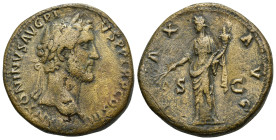 Antoninus Pius, 138-161. AE Sestertius (26 Gr. 33mm) Rome 
 Laureate head of Antoninus Pius to right. 
Rev. Pax standing front, head to left, holding ...