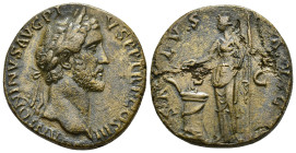 Antoninus Pius (AD 138-161). AE Sestertius (23 Gr. 30mm). Rome. 
Laureate head of Antoninus Pius right 
Rev. Salus standing facing, head left, feeding...
