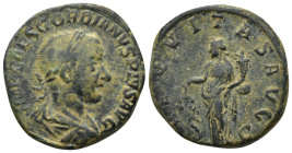 Gordian III (238-244). AE Sestertius (19.5 Gr. 28mm). Rome.
 Laureate, draped and cuirassed bust right. 
 Rev. Aequitas standing left, holding scales ...