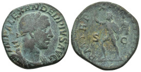 SEVERUS ALEXANDER (222-235). AE. As. (19.5 Gr. 28mm) Rome. 
Laureate, draped and cuirassed bust right. 
Rev. PM TRP XIII COS III PP. Sol, walking left...