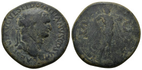 Domitian, as Caesar, Æ Sestertius. (35mm, 24.7 g) Unknown Balkan Imperial mint, 80-81 AD. CAES DIVI AVG VESP F DOMITIANVS COS VII, laureate bust right...