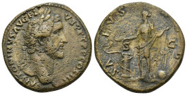 ANTONINUS PIUS. 138-161 AD. AE Sestertius (25.5 Gr. 31mm). 
Laureate bust right, wearing aegis 
Rev. Salus standing facing, head left, feeding serpent...