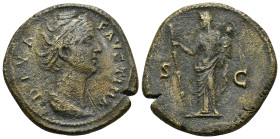 DIVA FAUSTINA I (Died 140/1). AE. Sestertius (19 Gr. 29mm) Rome. 
Draped bust right. 
Rev: S - C. Vesta standing left, holding torch and palladium.