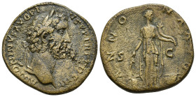 Antoninus Pius (138-161 AD). AE Sestertius (25.1 Gr. 31mm), Rome. 
 Laureate head right. ANTONINVS AVG PIVS P P TR P COS III
Rev. Annona standing faci...