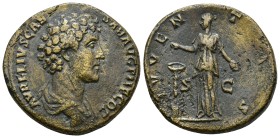 Marcus Aurelius, as Caesar AE. Sestertius, Rome, AD 140-144. (24.8 Gr. 32mm.)
Bare bust right, with slight drapery
Rev. IVVENTAS, Juventas standing ...