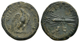 Hadrian AE Semis. (4.2 Gr. 18mm) Rome, AD 119-123. IMP CAESAR TRAIAN HADRIANVS AVG, P M TR P COS III, winged thunderbolt; SC below. 
Rev. Eagle standi...