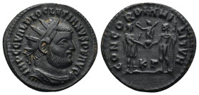 Diocletian (295-299 AD) Kyzikos AE Radiate (22mm, 2.8 g) Obv: IMP C C VAL DIOCLETIANVS P F AVG, radiate, draped and cuirassed bust to right. Rev: CONC...