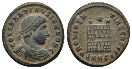 Constantine II. As Caesar, A.D. 317-337. Æ follis (19mm, 4.1 g). Heraclea, A.D. 326. CONSTANTINVS IVN NOB C, laureate, draped and cuirassed bust of Co...