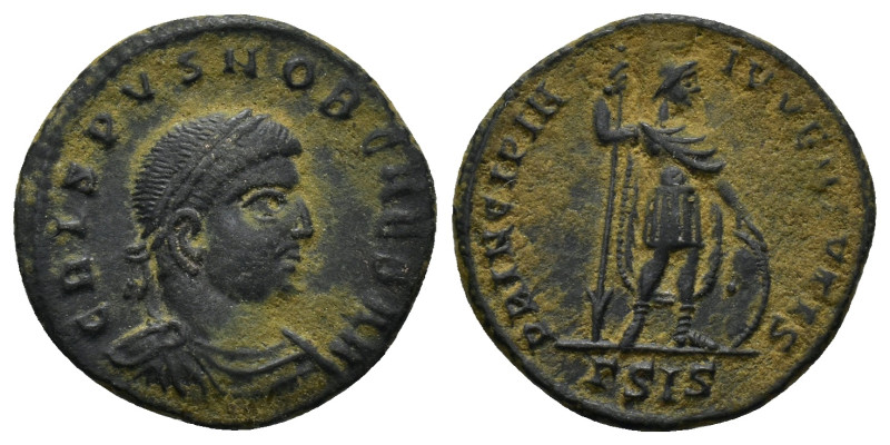 Crispus AD 317-326. Siscia Follis Æ (18mm, 3.0 g). CRISPVS NOB CAESAR, laureate,...