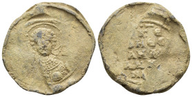 Byzantine Seal Lead (10.6 Gr. 30mm.)
Facing bust of uncertain saint. 
Rev. Legend five lines.