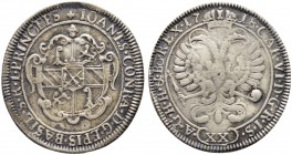 SCHWEIZ. Basel. Bistum Basel. Johann Konrad II. von Reinach-Hirzbach, 1705-1737. 20 Schilling 1718, Pruntrut. Galvano. Ovales, sechsfeldiges Wappen in...